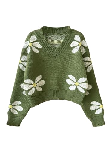 Image of BEAUDRM Girl's Cute Bow Sweater Crew Neck Long Sleeve Drop Shoulder Loose Pullover Tops
