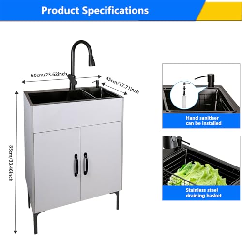 Fregadero cocina independiente de doble cubeta nano con grifo funcional extraíble 6