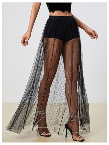 Milumia Women's Sheer Mesh Skirt See Through A Line High Waist Maxi Skirt4