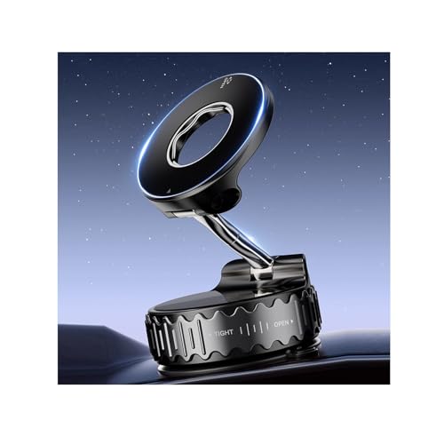 Supporto Telefono Auto Magsaf a Ventosa Sottovuoto – Blocco a Rotazione, Magnetico & Pieghevole 720° – Parabrezza/Cruscotto/Specchio – Compatibile iPhone 12-16 & Android, Anello Magnetico Incluso