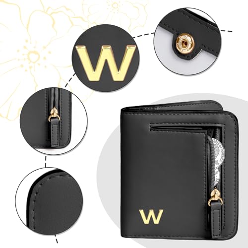 Image of COSHAYSOO Womens Initial Letter RFID Small Wallets Monogram Slim Thin Woman Wallet Travel Credit Card Cash Coin Holder, Birthday Christmas Mothers Fathers Halloween Thanksgiving Day Gifts Black W