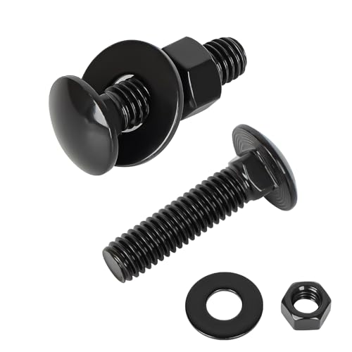 1/4-20 x 2-1/2" Carriage Bolt Kit, Stainless Steel 304 Carriage Bolts Screws with Hex Nuts &amp; Flat Washers, Round Head Square Neck, Full Thread, Black Finish, 8 Sets