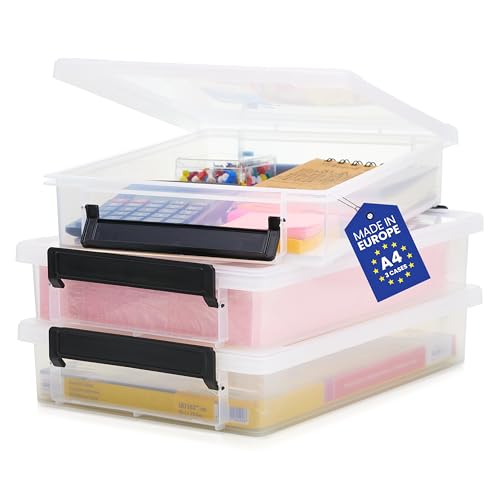 Iris Ohyama – 3er-Set Aufbewahrungsboxen – Dokumentenbox A4 – Aufbewahrungsbox A4 – stapelbar – BPA-frei – robust – leicht – für Bad/Küche/Büro – Organizer – Box – Kunststoff – Ordnungsbox – LLB-A4