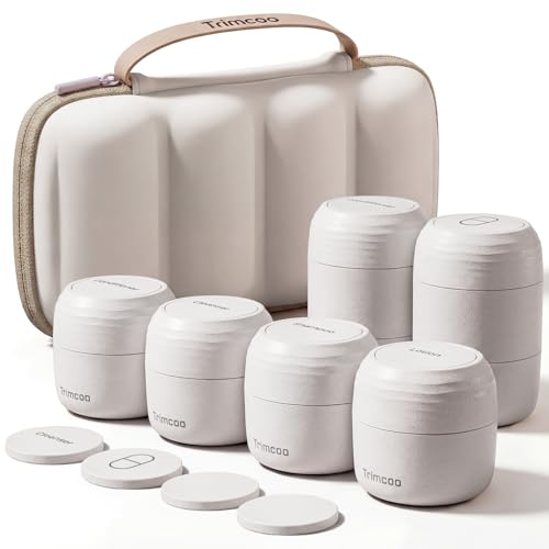 Trimcoo Travel Toiletry Jar Set - 6Pcs Leakproof Travle Containers Includes 4x30ml, 2x60ml & 10xMagnetic Labels, Beige
