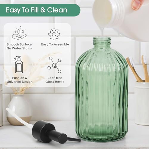 Topsky 2 Pack Glass Soap Dispenser with Plastic Pump, 400ml Liquid Hand Soap Dispenser, Rustproof Pump for Kitchen & Bathroom, Great for Lotions, Essential Oil, Liquid Soaps,Army Green by Topsky - Used condition - Image 3