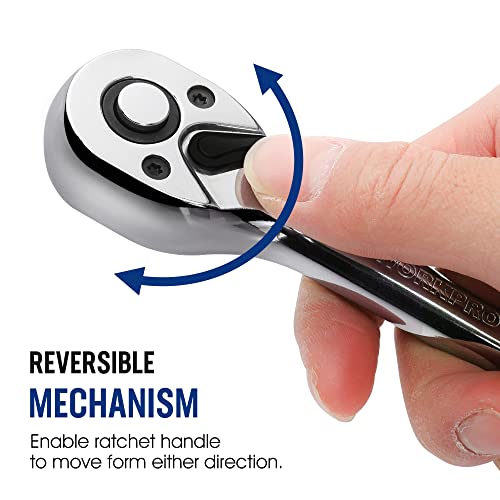 Workpro 1/4-Inch Drive Ratchet Wrench, 72-Tooth Reversible Ratchet, Quick-Release 1/4 Drive Ratchet Handle, Cr-Mo Head, Chrome Plated Finish #TOP2