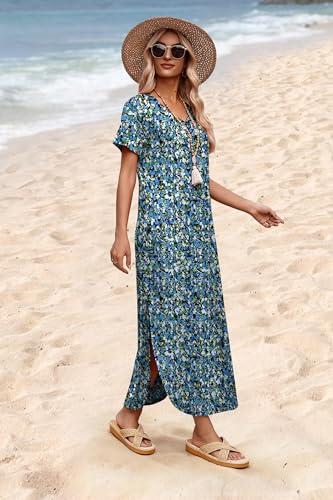 Image of WIHOLL Women's Summer Short Sleeve Dresses Maxi Dress Vacation Beach Sundresses 2026 with Pockets