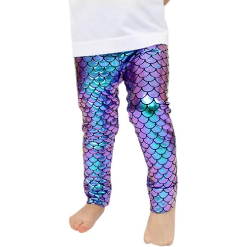 Honganda Kids Toddler Baby Girl Mermaid Leggings Shiny Fish Scale Tights Pants Mermaid Birthday Outfit 1-5T (Multicolor, 3-4 Years)