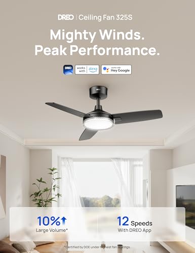 Image of DREO Smart Ceiling Fans with Lights, 42 Inch Black Ceiling Fan, 12 Speeds & 3 Fan Modes, Stepless Color Tones, Dimmable LED Light, 1-12H Timer, Quiet DC Motor, Remote /APP /Alexa /Wall Switch Control