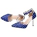 Imagen de Jamron Mujer Elegante Puntiagudo Zapatos Stilettos de Pulsera Encaje Floral Perlas Zapatos de Novia Azul SN0703212-2 EU37