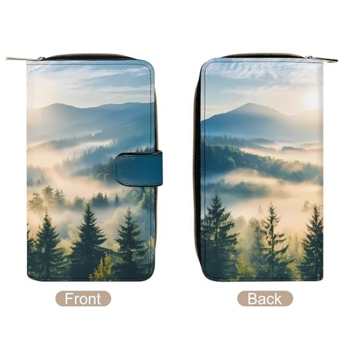 Sunrise Misty Forests Women's Long Wallets Leather Card Holder Purse Zippered Buckle Clutch Handbag2