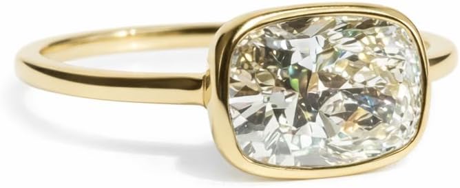 3CT Elongated Cushion Cut East West Bezel Set Ring, 14K Gold plated Cushion Cut East West Solitaire Ring, Minimalist Modern Engagement Wedding or for Women Gifts For Her solitire stone gold plated with a transparent,solitire jewellery.