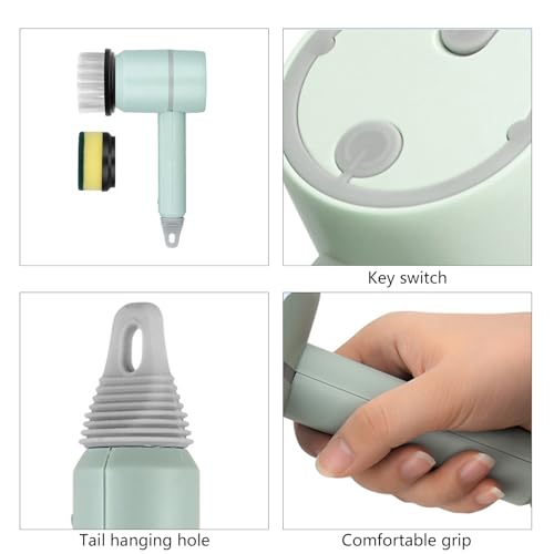 Image of Electric Spin Scrubber, Power Scrubber, Electric Scrubber with 6 Replaceable Cleaning Brush Heads, Electric Cleaning Brush, Handheld Spin Scrubber for Bathroom /Sink /Window /Stove (Green)