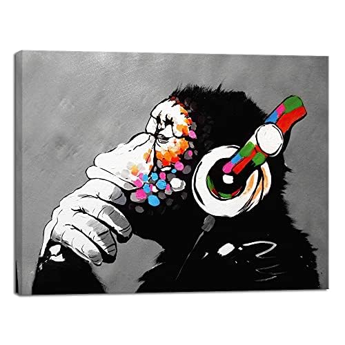 Canvas de mono Banksy DJ Chimp de alta definicion abstracta en tela de lona de 40x80cm