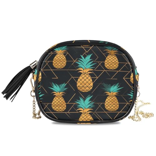 ALAZA Women's Pineapples Geometric on Black PU Leather Crossbody Bag Shoulder Purse with Tassel