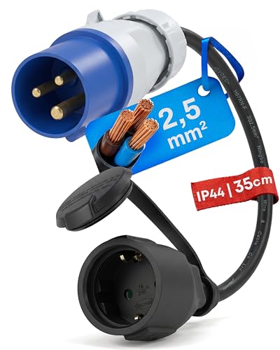 feletec CEE Adapter CEE Stecker auf Schuko Kupplung 35cm Camping Strom-Kabel IP44 Camping Verlängerungskabel H07RN-F 3G2 5 Campingstecker Adapter 16A