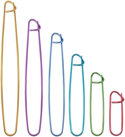 Qancekoo 6 Size Metal Stitch Holders, Aluminum Yarn Knitting Stitch Holder Needle Marker Aid Large Safety Pins for DIY Knitting Sweaters Gloves Crochet Craft Projects (6 Colors)