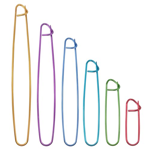 BlingKingdom 6 Size Metal Stitch Holders Aluminum Yarn Knitting Stitch Holder Needle Marker Aid Large Safety Pins for DIY Knitting Sweaters Gloves Crochet Craft Projects (6 Colors)