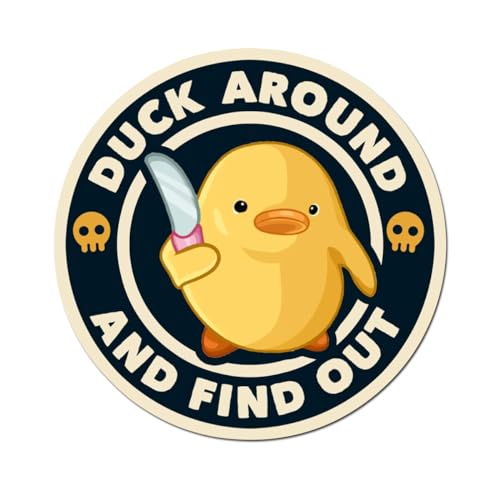 Image of Duck Around and Find Out, Duck with Knife 4 inch Full Color Indoor Outdoor Vinyl Decal