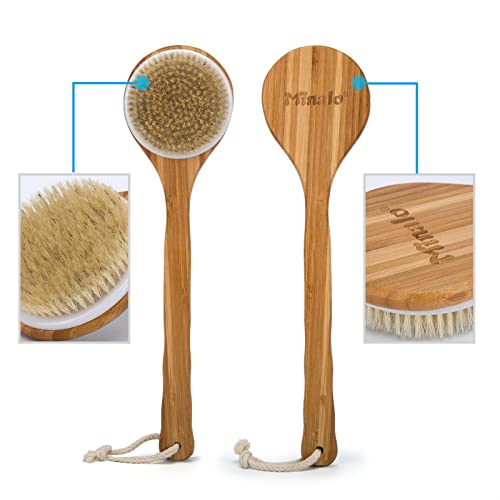 Minalo Best Bath Dry Body Brush -Natural Boar Bristles Shower Back Scrubber With Long Handle For Cellulite, Exfoliation, Detox #TOP1