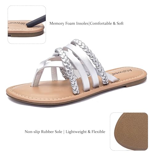 Image of Ataiwee Women's Flat Slide Sandals - Comfortable Open Toe Design,Casual Slip-On with Ankle Strap,Hook-and-Loop Closure Summer Sandals.
