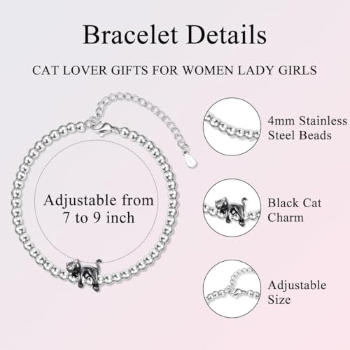 Cat Lover Gifts for Women Lady Girls, Lucky Black Cat Bracelets Jewelry with Kitty Themed Card, Christmas Stocking Stuffers Birthday Gifts for Cats Mom Best Friends Bestie Sister4