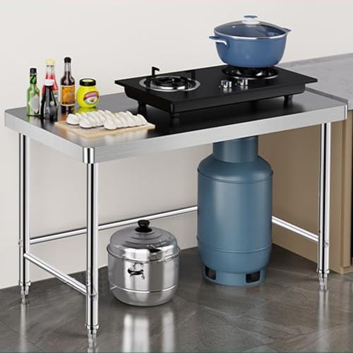 Mesa de preparación de cocina de acero inoxidable de 1 nivel con encimera de 7 cm de grosor para catering, taller, lavandería y garaje, duradera y versátil