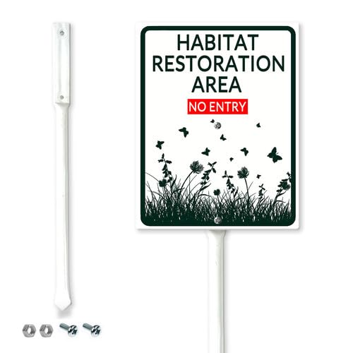 Horienteeon Habitat Restoration Area Yard Sign with Stakes 17.5x22cm Weatherproof Heavy Duty Aluminum Yard Signs Rust Free Garden Decoration for Outdoor Lawn, Easy to Mount