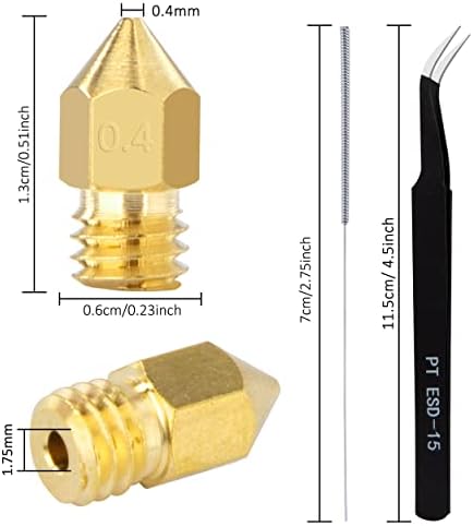 3D Printer Nozzles 0.4mm MK8 Extruder Brass Nozzle with Cleaning Needles Tweezers Compatible with Makerbot Creality CR-10 Ender 3 Ender 5 22 Pieces