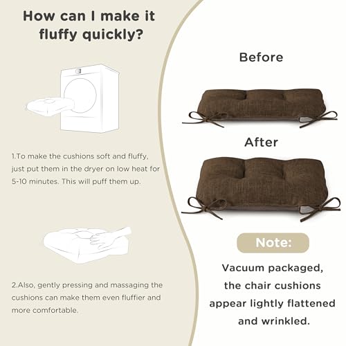 Image of AddGrace Chair Cushions for Dining Chairs Set of 1 Kitchen Seat Cushions with Ties and Non Slip Backing Tufted Indoor Seat Pad for Kitchen Dining Room 18 inch x 17 inch x 3 inch Coffee