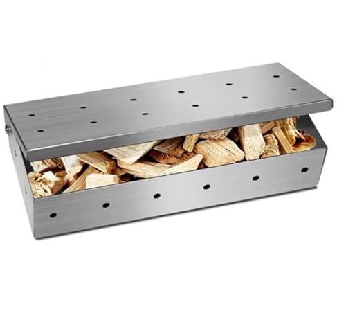 Boîte à fumer en acier inoxydable pour barbecue - 22,6 x 9 x 4,2 cm - Avec couvercle à rabat pratique pour barbecue à gaz et charbon de bois - Copeaux de fumage - Donne un arôme fumé - Couvercle