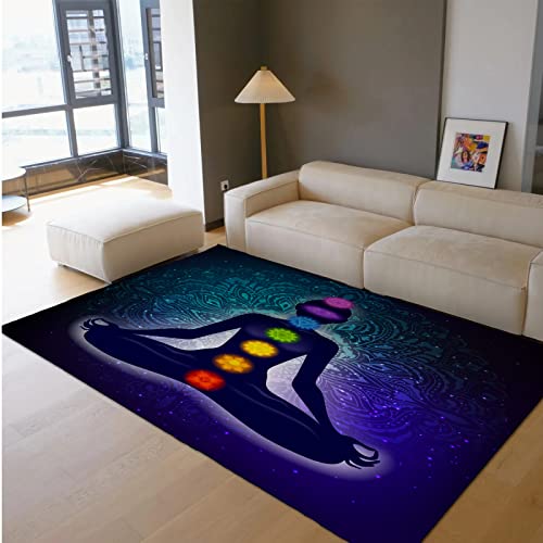 GUANMING Yoga Meditation Teppich für Wohnzimmer Bunte Sieben Chakren Rutschfester Teppich für...