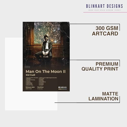 Image of BLINKART KidCudi- Man On The Moon II Wall Photo Frames | Wall Art for Bedroom, Living Room, Studio or Office | Album Cover Print with Spotify Song Link QR Code | Gift for Fans - 8x12 In