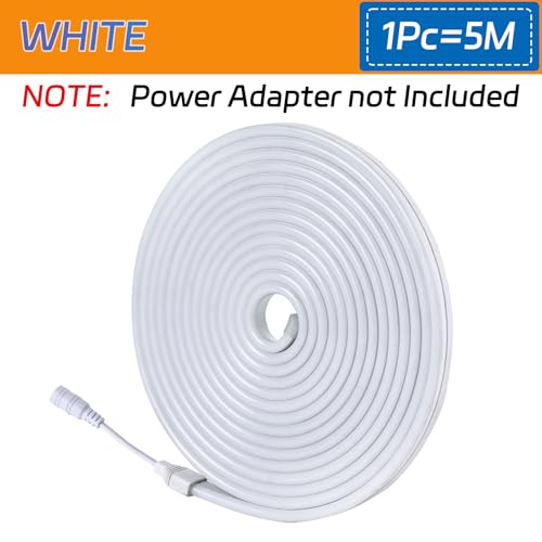 Image of 12V Cool White Neon LED Strip 16.4FT IP65 6500K Silicone Rope Light | 6500K Cool White Dotless Neon LED Strip; 16.4FT Flexible Silicone Housing, IP65 Rated, DC 12V【Adapter Not Included】