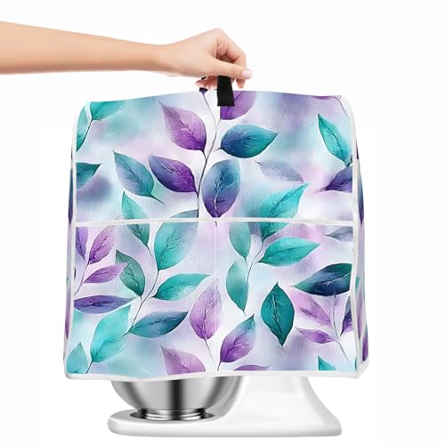 Image of Kitchen Dust Cover Compatible with 4.5 5 6 8 quart Stand Mixer, Kitchen Appliance Protective Covers with Top Handle and Pocket (Leaves, For All 6-8 qt Mixer)