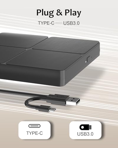 Image of External Blu Ray Drive - USB 3.0 & Type-C Blu Ray Burner for PC, Read & Write BD /DVD /CD, Plug & Play External Optical Drive Compatible with Windows XP /7 /8 /10 /11, Linux, Mac OS