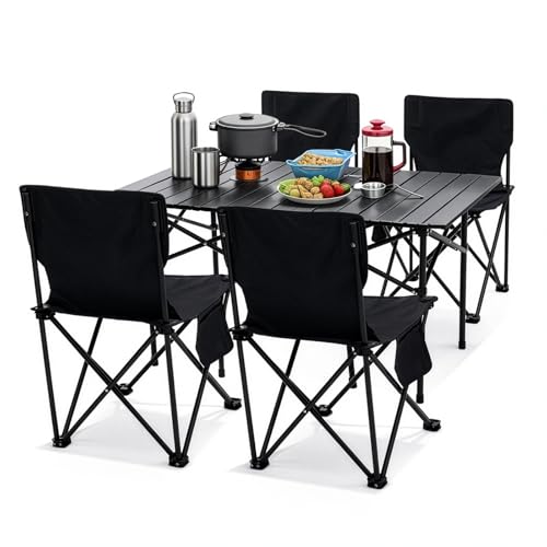 GoDyna Outdoor Klapptisch Stuhl Set für Camping & Picknick 5-teiliges tragbares Metall-Camping- & Picknick-Essset mit Tragetasche ideal für Terrasse Grillen Wandern & Garten (95×55×50 cm)