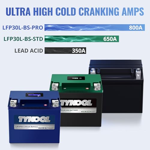Image of TYKOOL LFP30L-BS-PRO Lithium LiFePO4 Battery 18Ah 800CCA, LCD Readout IP66,Compatible with Harley Touring Road Glide Street Glide, Polaris RZR Ranger 1000, Can-Am Defender Maverick, Replaces YTX30L-BS
