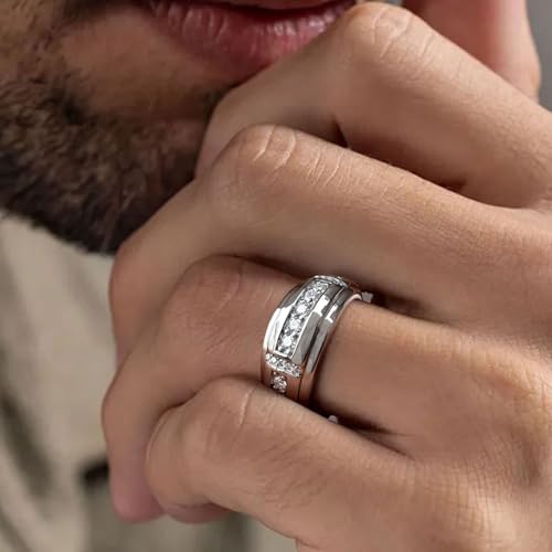 Moissanite Mens Wedding Band D Color VVS1 925 Sterling Silver Ring Promise Rings For Him Round Cut Engagement Eternity Size 7-134