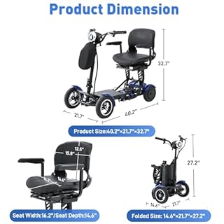 All-Terrain 4-Wheel Foldable Electric Scooter Lightweight Folding Mobility Scooter for Adults & Seniors, 25Miles Long Range, 15.6AH Lithium Battery, 3-Speed Mode, Max Load 300lbs (Standard Blue)