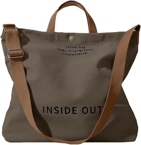 Fasheepfa Bolsa de lona para mujer con correa cruzada ajustable y monedero, diseño reversible del revés, bolso de hombro de gran capacidad para el trabajo, viajes, compras de comestibles, Brown, 0 Fasheepfa Bolsa de lona para mujer con correa cruzada ajustable y monedero, diseño reversible del revés, bolso de hombro de gran capacidad para el trabajo, viajes, compras de comestibles, Brown, 0