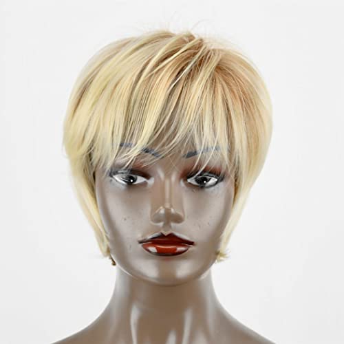 AIYLMZ Charming Brown Short Slight Wavy Real Synthetic Wig with Bangs Stylish Blonde Full Hair Wigs for Women Lady (Blonde) - Image 4