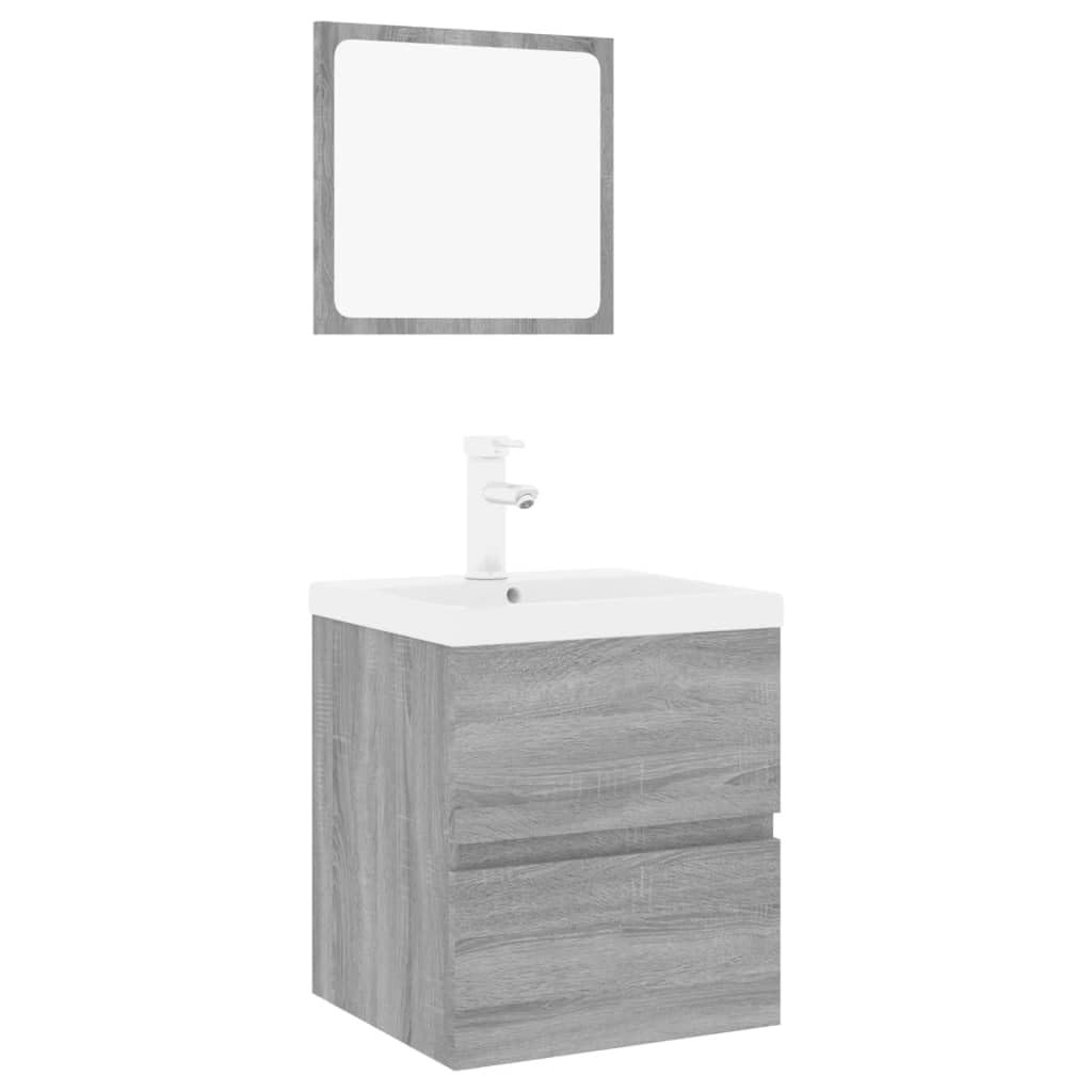 Set Mobile Sottolavabo Sospeso con Specchio e Lavabo Grigio 3 Pz | Soluzione salvaspazio per toilette con cassetto contenitore in legno multistrato grigio sonoma e specchio acrilico.