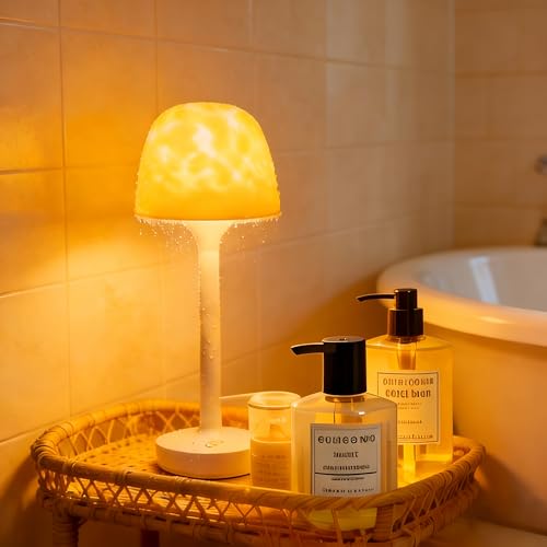 Yoomue Waterproof Shower Lamp with Ocean Wave Projector for Bathroom Cordless Rechargeable Bath Light with 16 Color Changing Table Lamp with Soft 360Glow for Bathtub Night Shower & Relaxing Dating