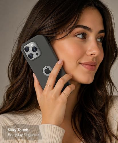 Image of VONZEE Microfiber Logo Cut Cover Compatible with iPhone 15 Pro Case, Liquid Silicone Non-Slip Full Protective Cover, Shockproof Back Case, High Raised Camera Lips, Slim Durable Phone Case, Dark Grey