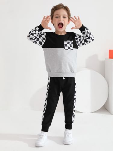 Toddler Baby Boy Outfits Clothing Sets Checkerboard Long Sleeve Sweatshirt Pants Fall Winter Plaid Clothes Set2