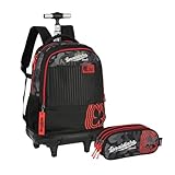 Kit Mochila Mala de Rodinhas Enaldinho Grande e Estojo Triplo Zap Up4you Oficial Preto e Vermelho (Preto)