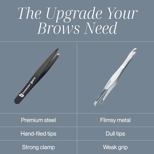 Tweezer Guru Tweezers for Women Facial Hair & Men – Precision Slant-Pointed Eyebrow Tweezer for Ingrown Hair, Blackhead & Splinter Removal (Black)
