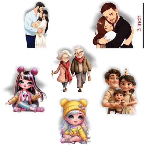 Image of Jwalpa Collection Decorative Wood Fridge Magnets Set of 6 - Cute Family, Couple, Kids Artwork for Home Decor, Refrigerator, Locker, Office,Kitchen, Washing Machine,Study Table(Design 04)
