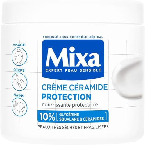 Mixa Expert Peau Sensible - Crème Céramide Protection - Anti-Sécheresse Sévère - Peaux Très Sèches et Fragilisées - Visage, Corps, Mains - Hypoallergénique - Sans Parfum - 400ml (Lot de 2)